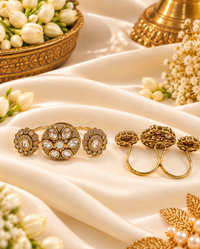 Floral Three-Finger Kundan Ring