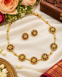 Gold-Tone Floral Medallion Necklace & Stud Earrings Set