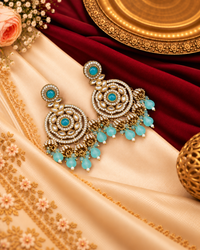 Intricate Floral Motif Chandbali Earrings with Mini Jhumka Drops