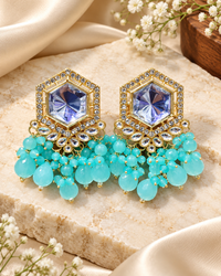 Traditional Hexagon Kundan Earrings Gold Plated Earrings for Woman Dangles