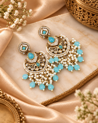 Statement Chandbali Earrings with Pearl & Bead Drops