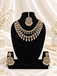 Royal Blue Layered Necklace Set Round Earrings & Maang Tikka