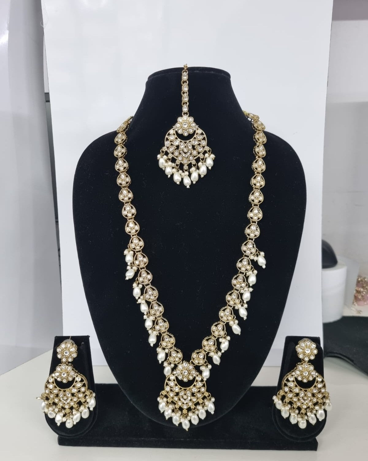 Blush Petal Long Bridal Necklace Set