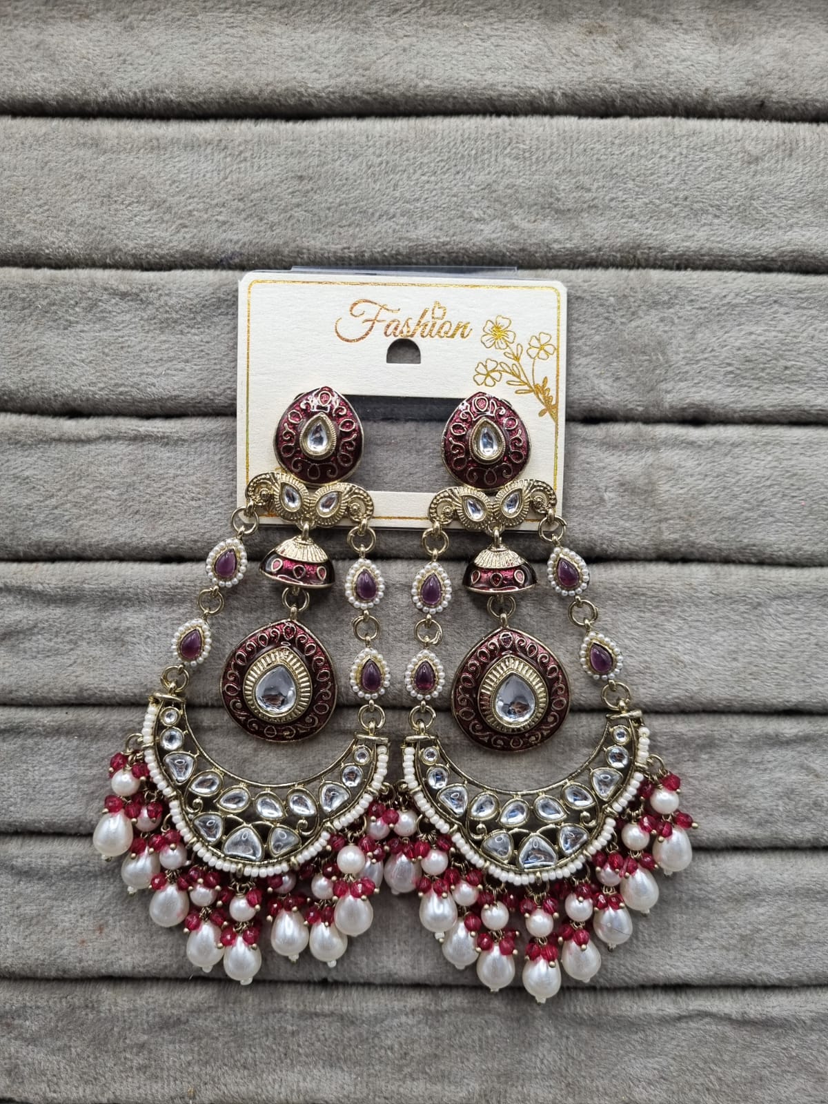 Handcrafted Meenakari & Pearl Bahubali Earrings