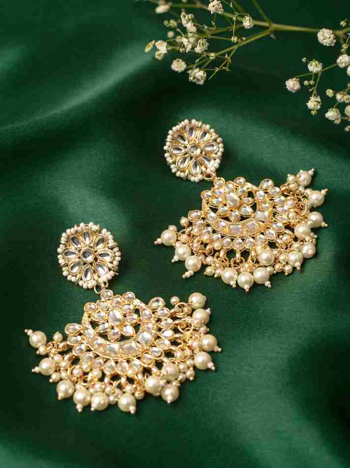 Traditional Royal Stylel Chandbali Pearl Crescent Drop Earrings