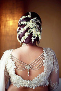 Ethereal Pearl Back Bridal Blouse Designer Gold Embroidered Wedding Saree Back Brooch