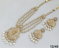 Traditional Three-Strand Antique Finish CZ Jewelry Set with Intricate Detailing