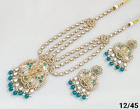 Traditional Three-Strand Antique Finish CZ Jewelry Set with Intricate Detailing