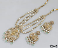 Traditional Three-Strand Antique Finish CZ Jewelry Set with Intricate Detailing