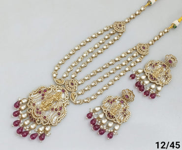 Traditional Three-Strand Antique Finish CZ Jewelry Set with Intricate Detailing