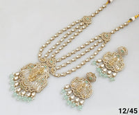 Traditional Three-Strand Antique Finish CZ Jewelry Set with Intricate Detailing