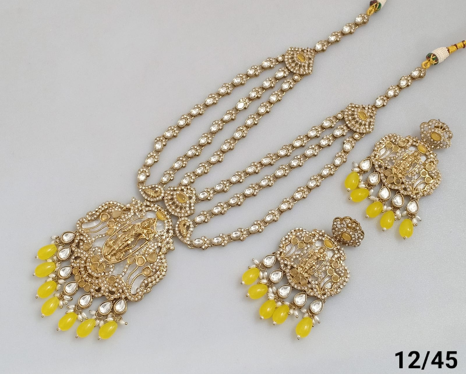 Traditional Three-Strand Antique Finish CZ Jewelry Set with Intricate Detailing