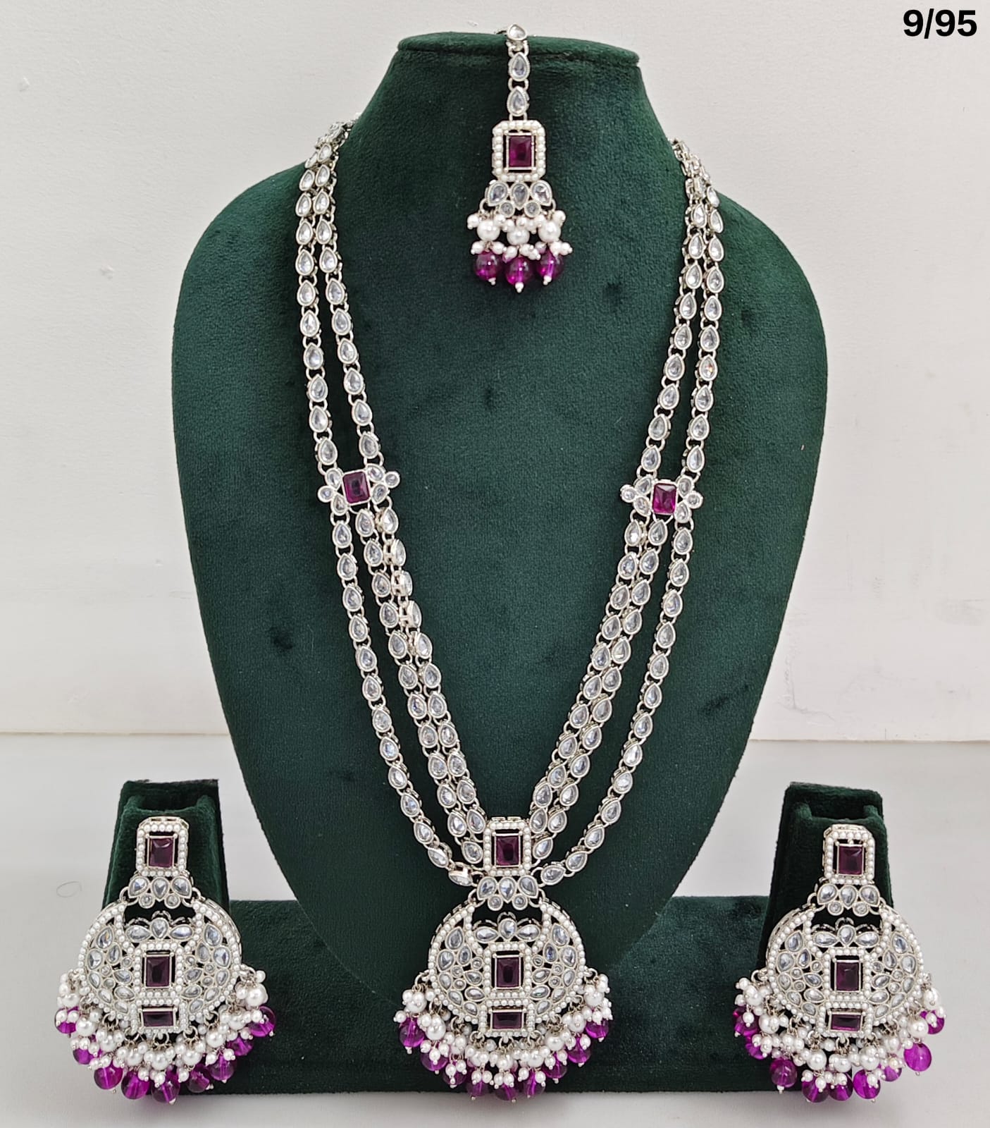 Long CZ Necklace Set with Earrings – Layered Traditional Jewelry for Special Occasions