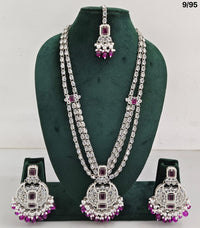 Long CZ Necklace Set with Earrings – Layered Traditional Jewelry for Special Occasions