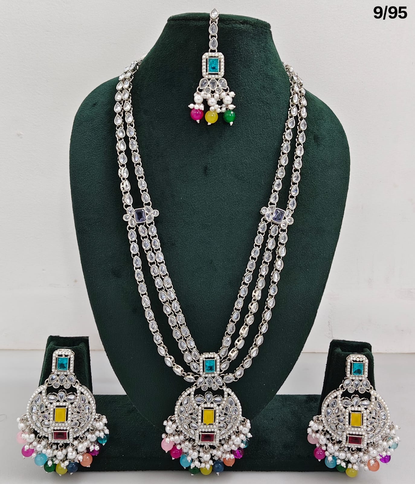 Long CZ Necklace Set with Earrings – Layered Traditional Jewelry for Special Occasions