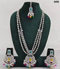 Long CZ Necklace Set with Earrings – Layered Traditional Jewelry for Special Occasions