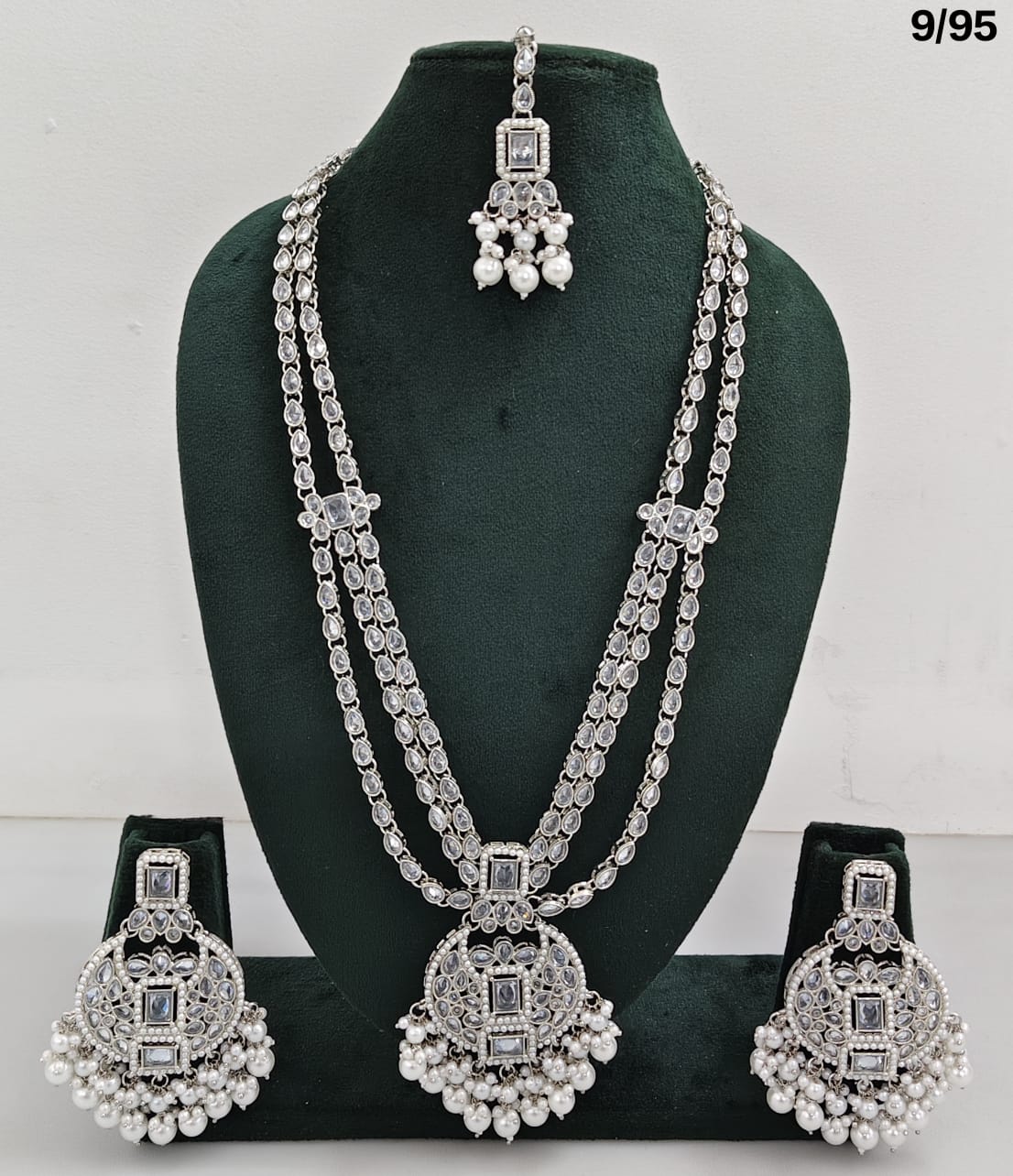 Long CZ Necklace Set with Earrings – Layered Traditional Jewelry for Special Occasions