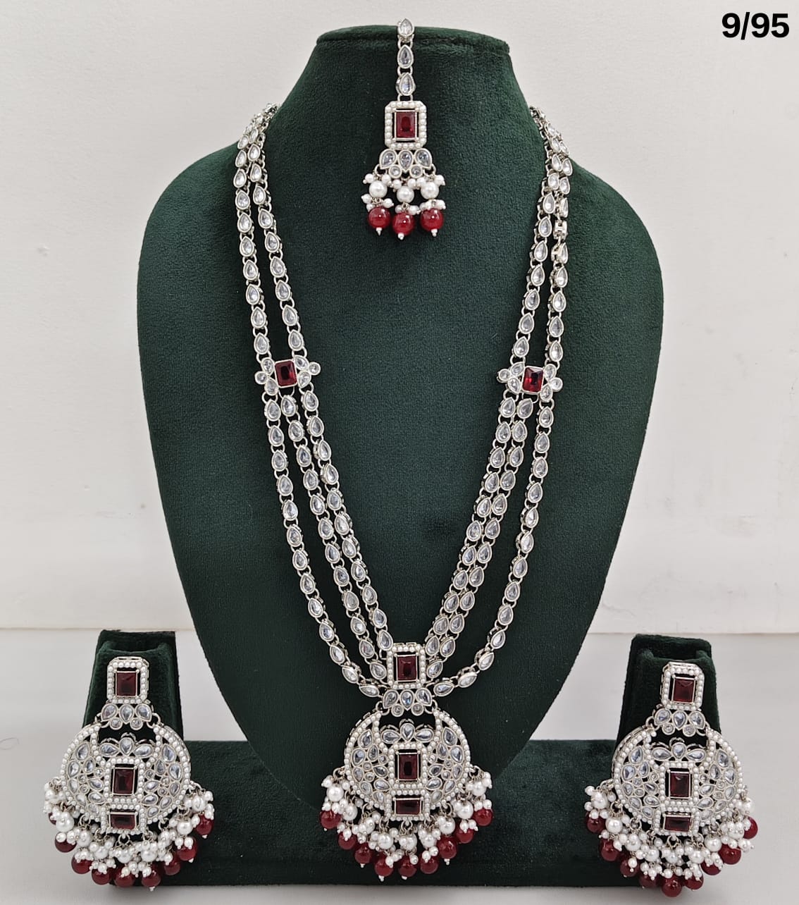 Long CZ Necklace Set with Earrings – Layered Traditional Jewelry for Special Occasions