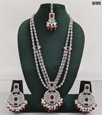 Long CZ Necklace Set with Earrings – Layered Traditional Jewelry for Special Occasions