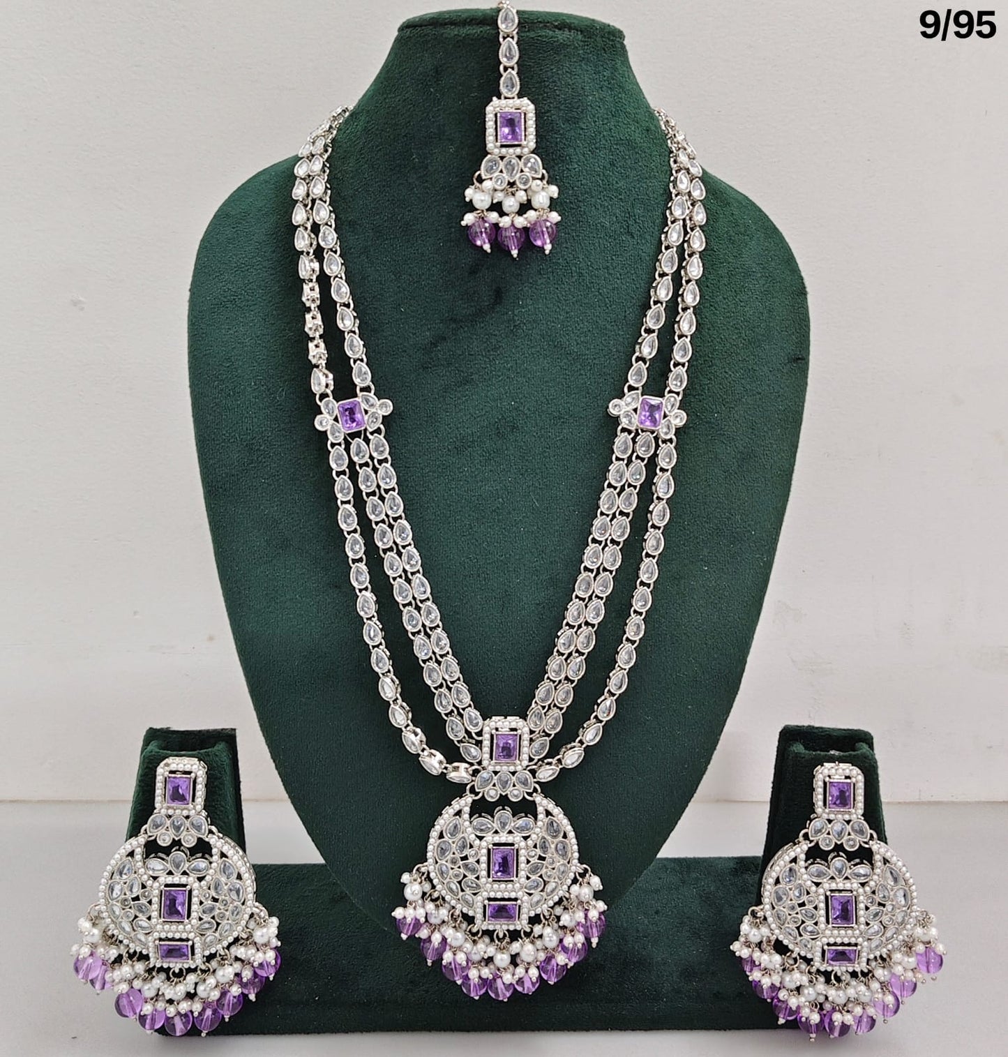 Long CZ Necklace Set with Earrings – Layered Traditional Jewelry for Special Occasions
