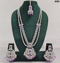 Long CZ Necklace Set with Earrings – Layered Traditional Jewelry for Special Occasions