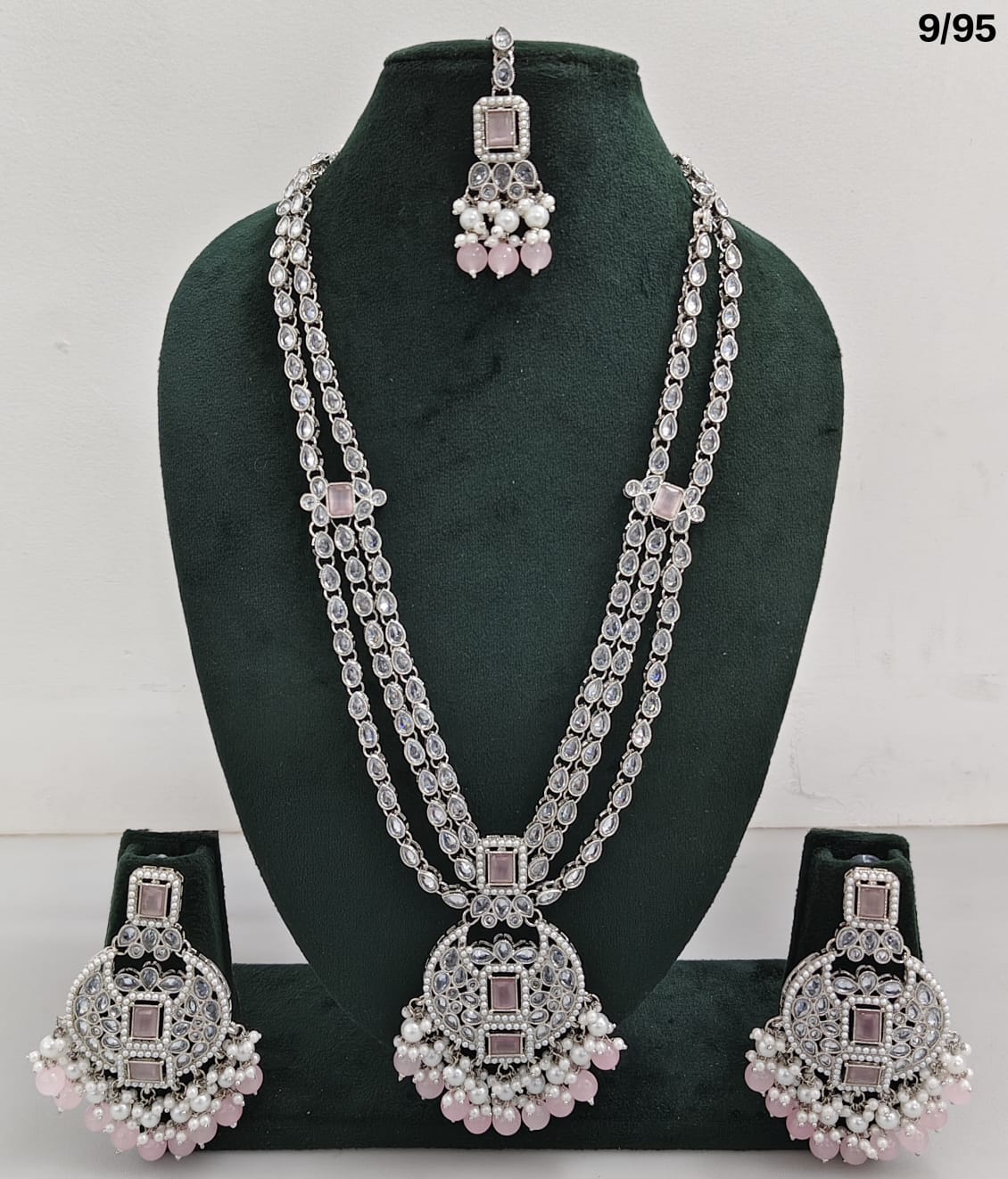 Long CZ Necklace Set with Earrings – Layered Traditional Jewelry for Special Occasions