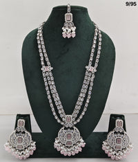 Long CZ Necklace Set with Earrings – Layered Traditional Jewelry for Special Occasions