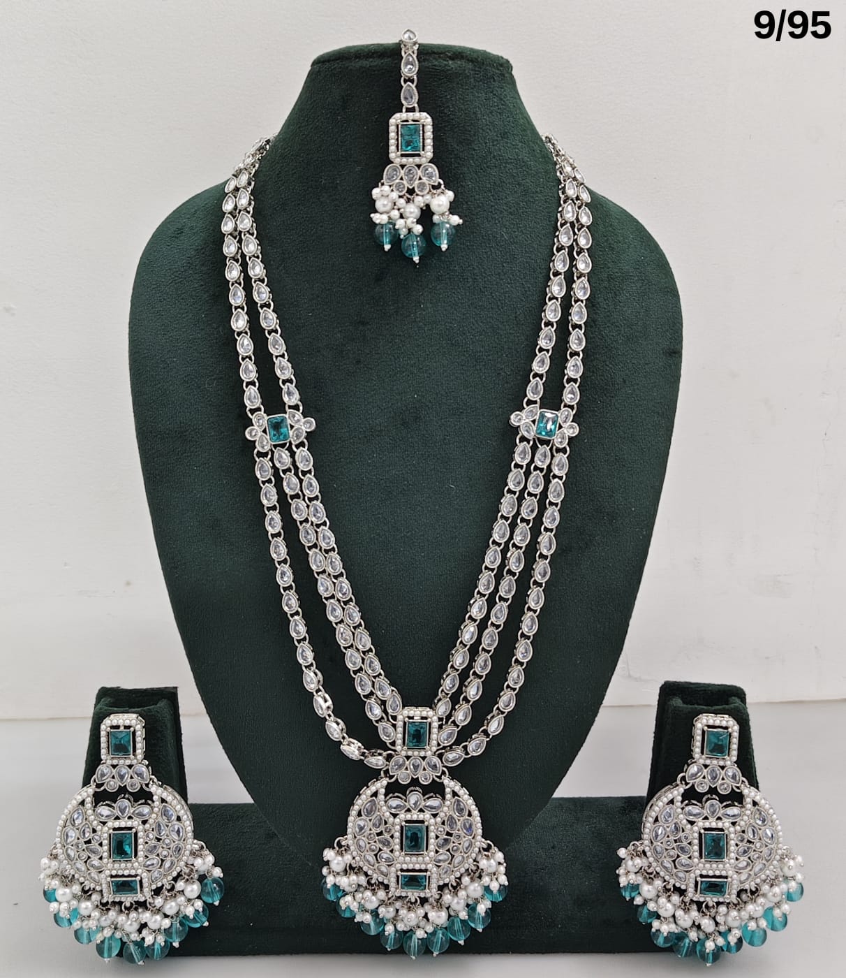 Long CZ Necklace Set with Earrings – Layered Traditional Jewelry for Special Occasions
