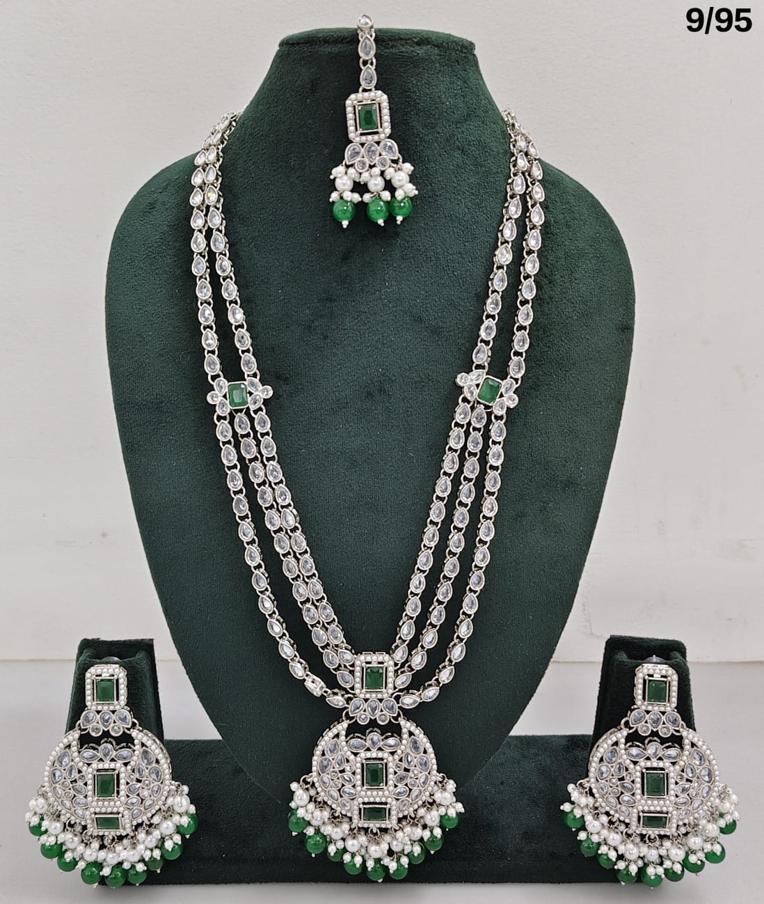 Long CZ Necklace Set with Earrings – Layered Traditional Jewelry for Special Occasions