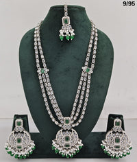 Long CZ Necklace Set with Earrings – Layered Traditional Jewelry for Special Occasions