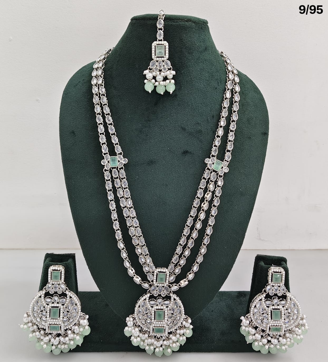 Long CZ Necklace Set with Earrings – Layered Traditional Jewelry for Special Occasions