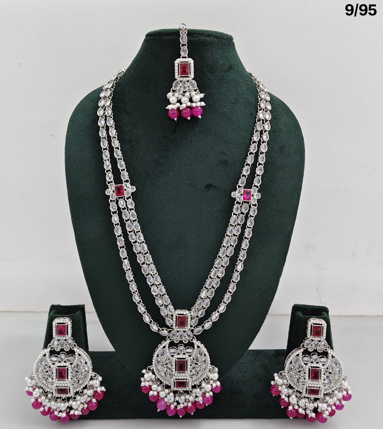 Long CZ Necklace Set with Earrings – Layered Traditional Jewelry for Special Occasions