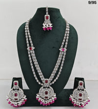 Long CZ Necklace Set with Earrings – Layered Traditional Jewelry for Special Occasions