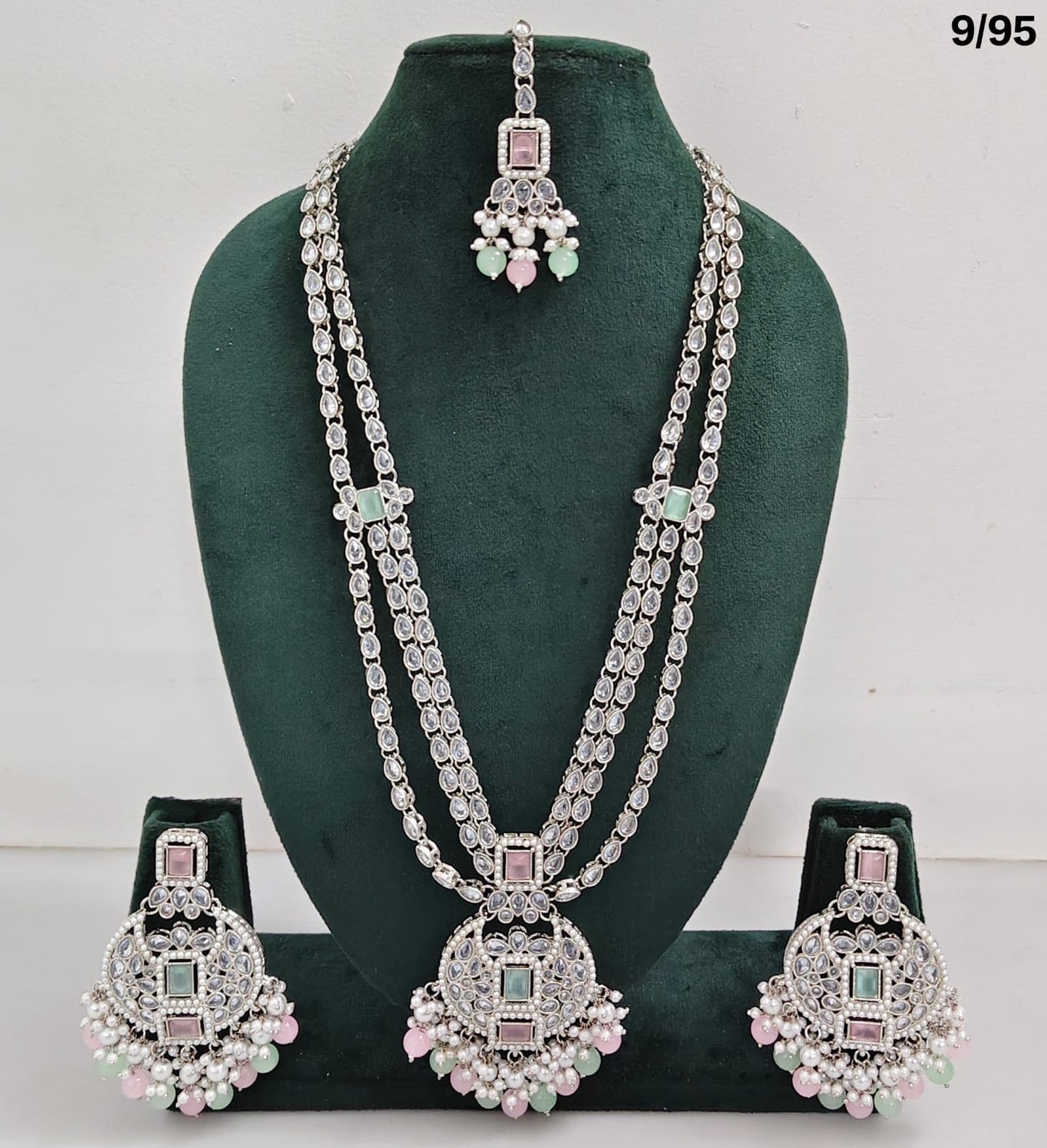 Long CZ Necklace Set with Earrings – Layered Traditional Jewelry for Special Occasions
