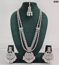 Long CZ Necklace Set with Earrings – Layered Traditional Jewelry for Special Occasions