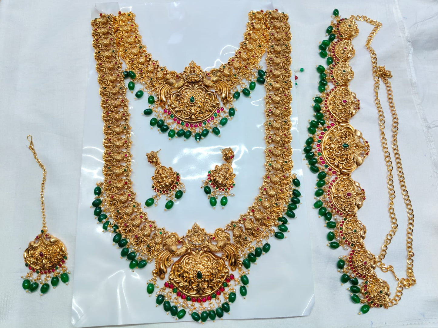 Temple Jewelry Combo – Exquisite 5-Piece Matte Finish Bridal Set