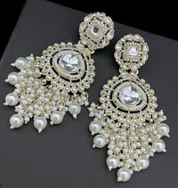 Royal White Kundan Encrusted Pearl Drop Earrings looking for specific wedding