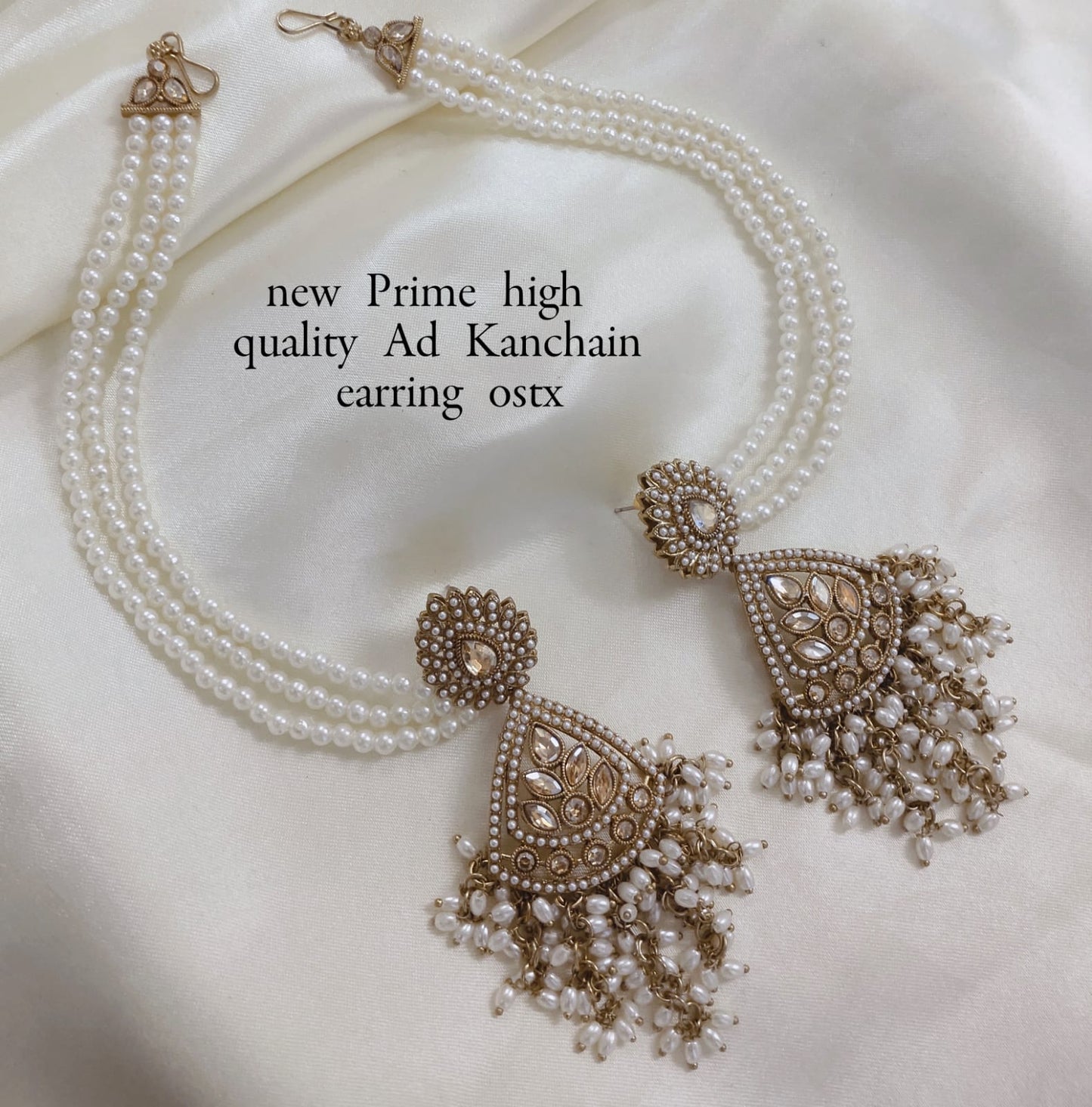 Elegant Pearl Drop whith Triple-Strand Hair Chains Gold Plated Earring For Woman