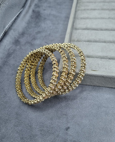 Antique Gold CZ Stone Bangle Set