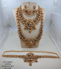 Grand Antique Copper Elephant Temple Bridal Jewelry Set (Necklaces, Earrings, Maang Tikka & Vaddanam/Kamardhani)