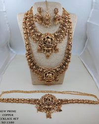 Grand Antique Copper Elephant Temple Bridal Jewellery Set (Necklaces, Earrings, Mang Tikka & Vaddanam/Kamardhani)