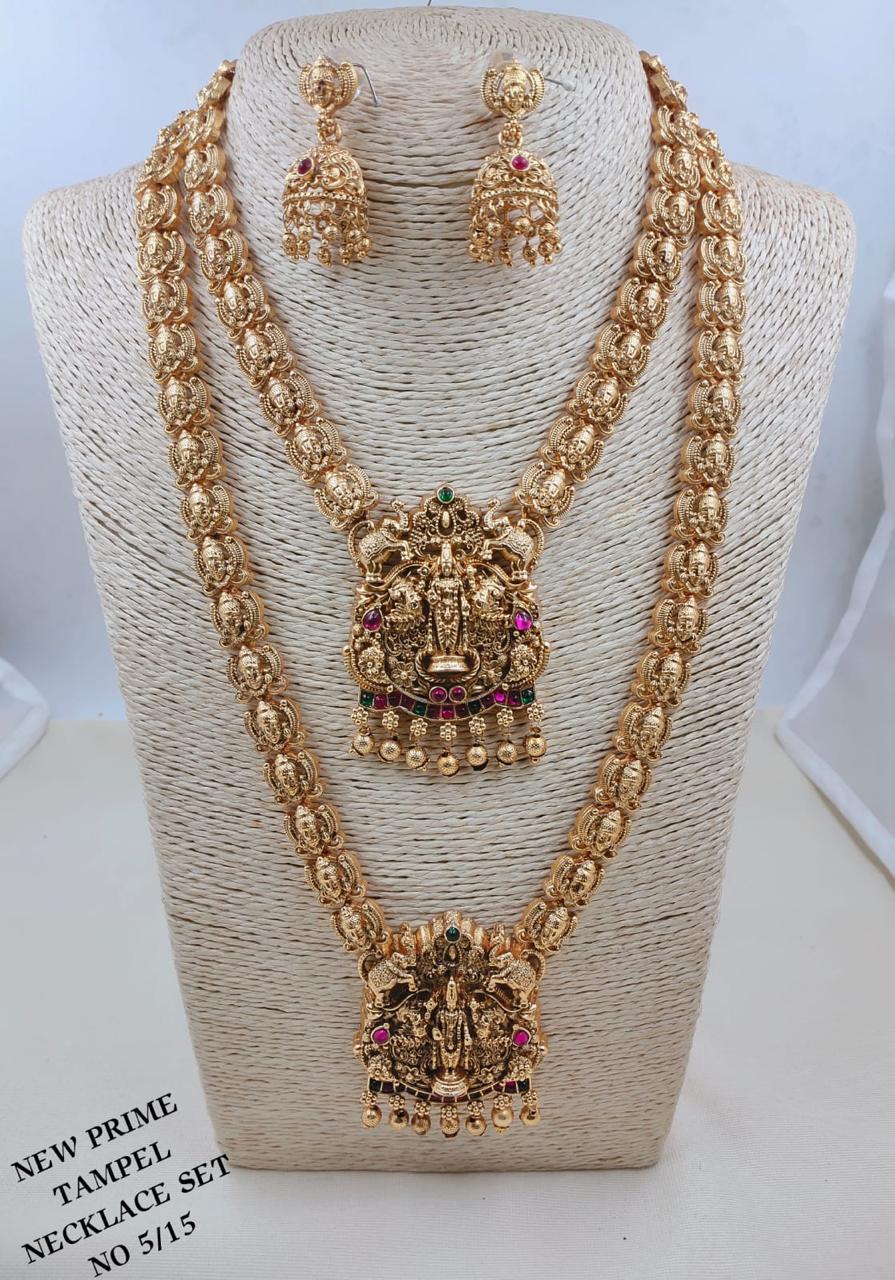 Antique Gold Lord Venkateswara Balaji Temple Necklace Combo Set with Jhumka Earrings