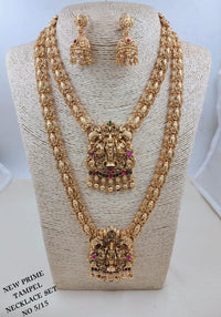 Antique Gold Lord Venkateswara Balaji Temple Necklace Combo Set with Jhumka Earrings