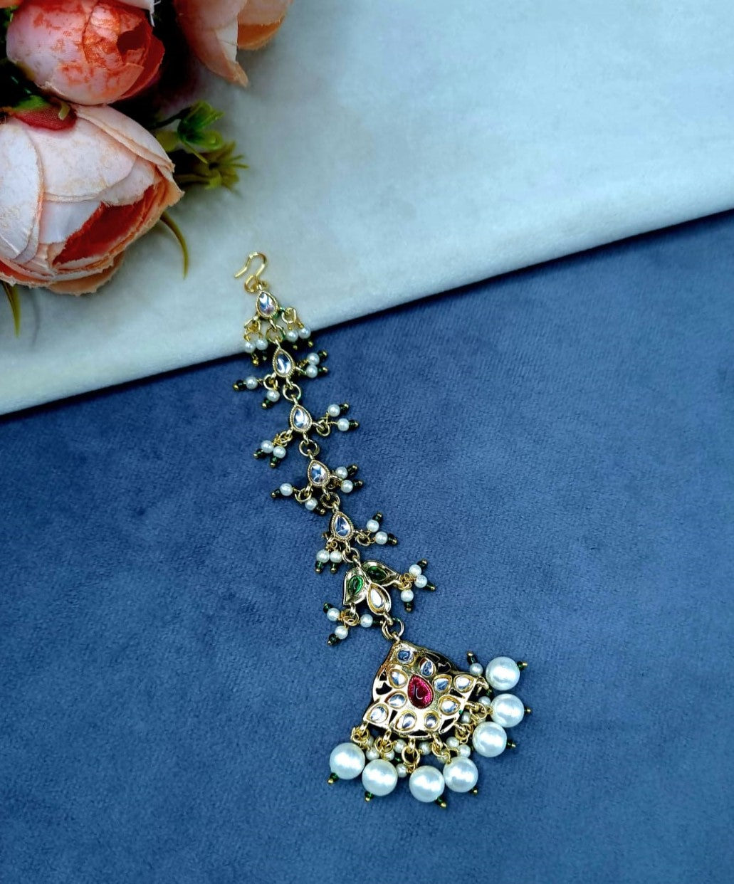 Traditional Pearl Cluster Maang Tikka Hair Accessory