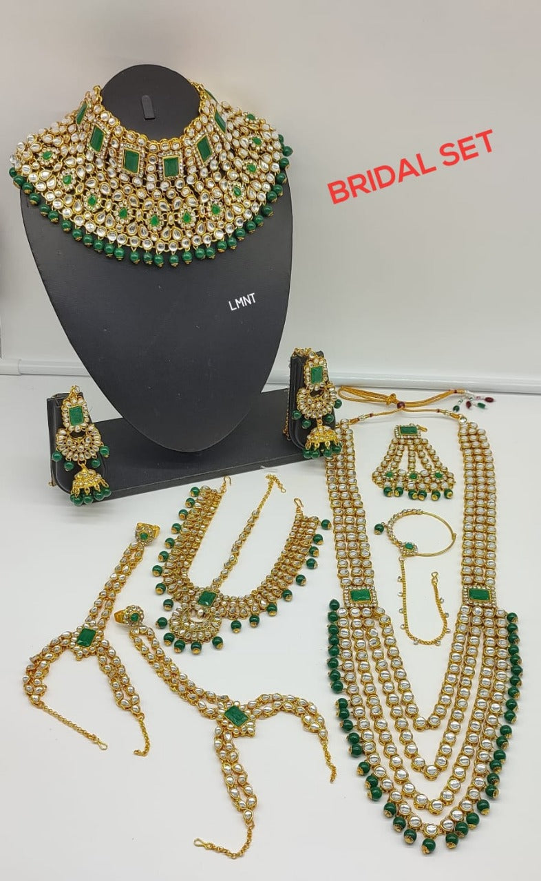 Traditional Gold Plated Bridal Jewellery Set With 9-Piece For Woman