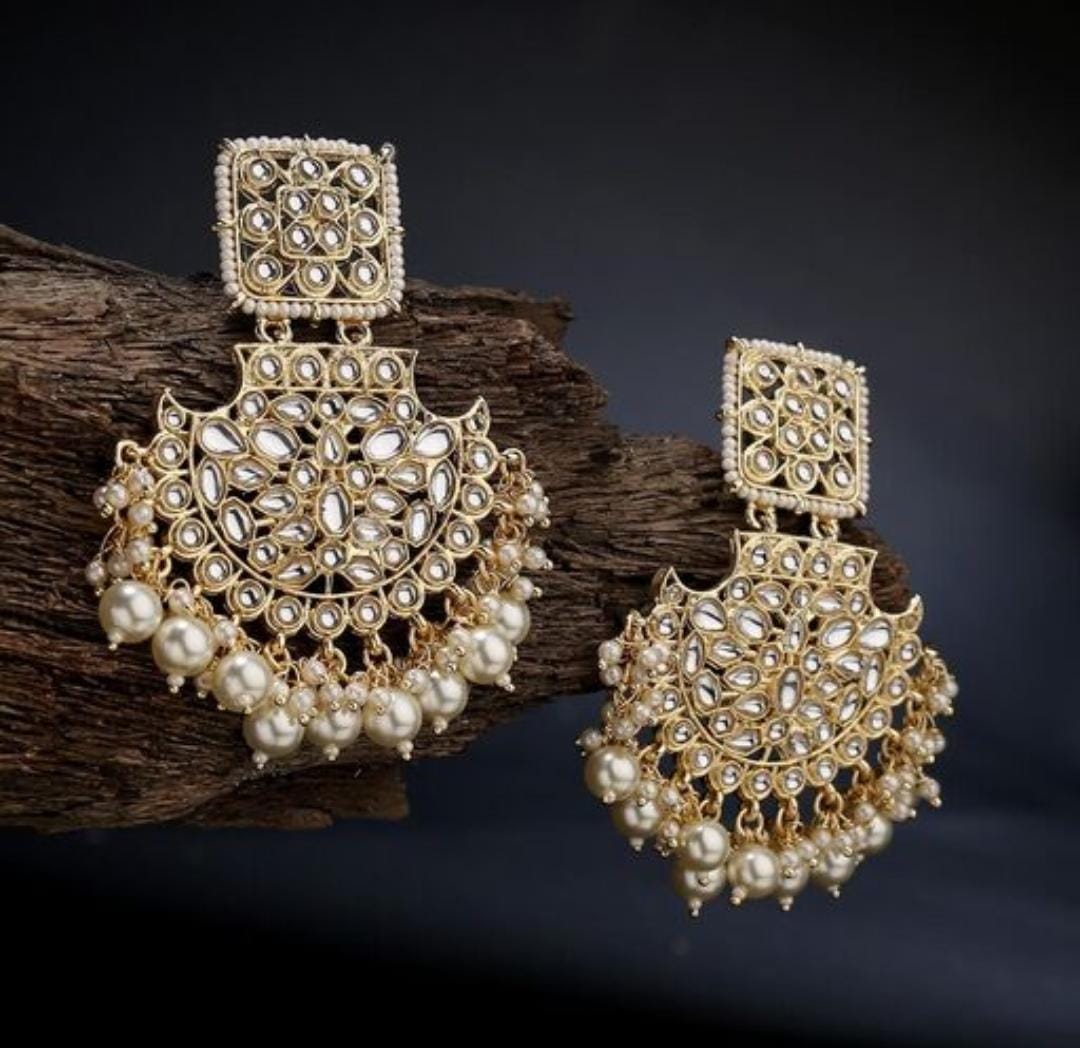 Statement Bridal Earrings with Pearl Drops – Traditional Wedding Jewellery