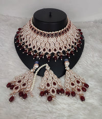 Rose Gold Bridal Choker Set with Crimson Red Teardrop Stones