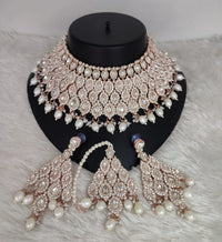 Rose Gold Bridal Choker Set with Crimson Red Teardrop Stones