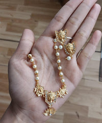 South-Indian Gold Plated Ayyappa Pendant Necklace Set And Pearl Chain With Matching Earring For Women And Girls
