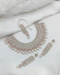 Maroon Stone & White Crystal Bridal Jewellery Set